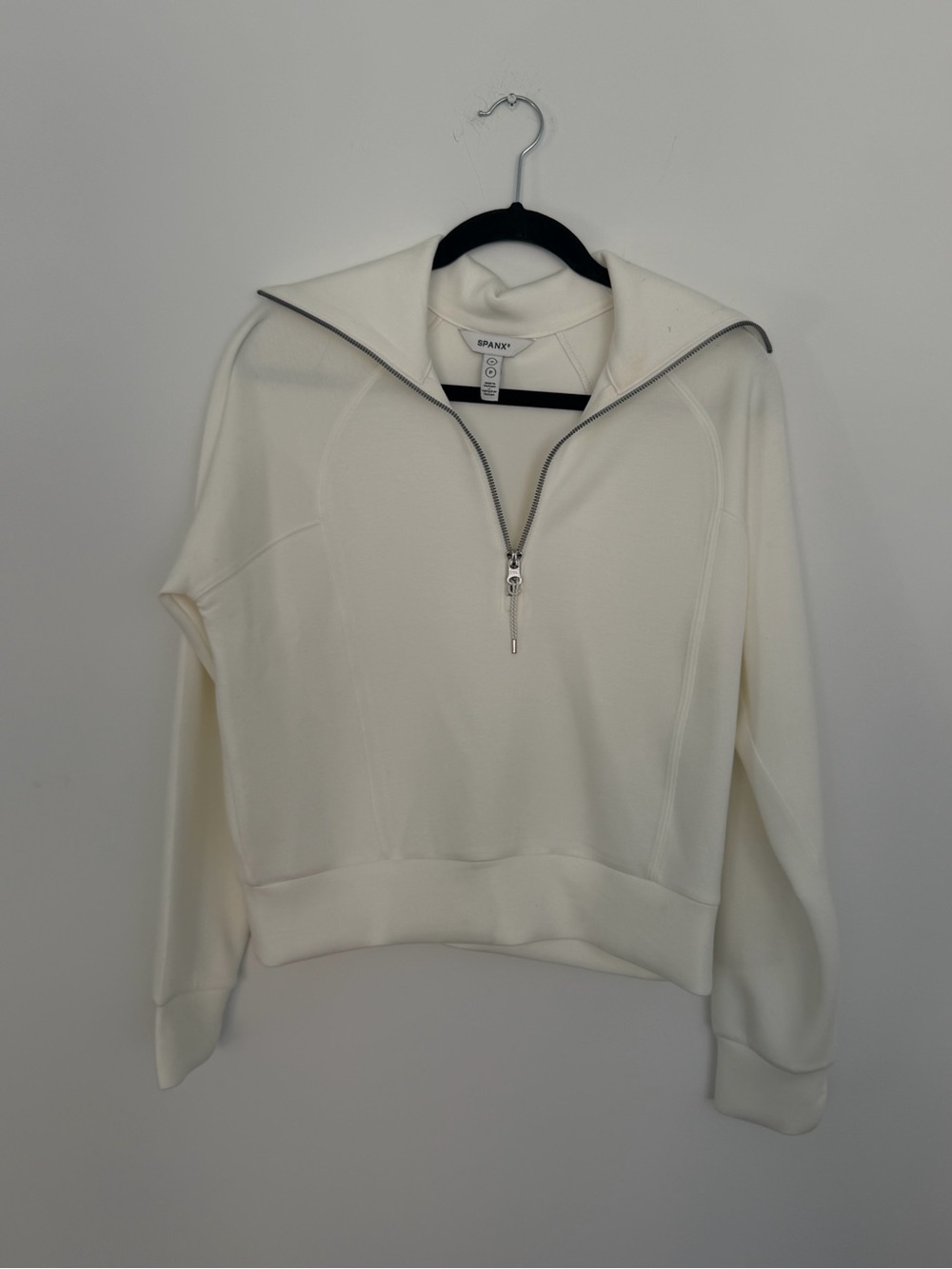 SPANX Cream Half-Zip V-Neck Sweater